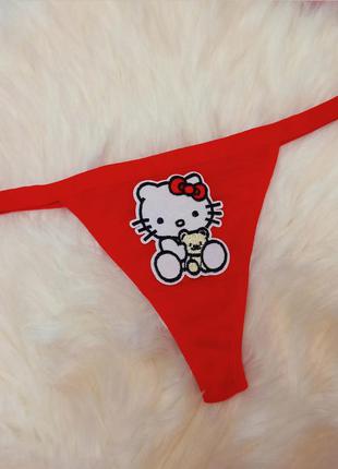 Трусики стринги hello kitty хелло китти красные хлопковые2 фото