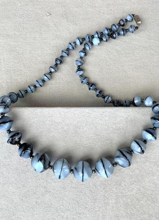 Ожерелье япония винтаж эксклюзив фарфоровое стекло голубой бусы колье