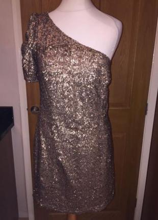 Праздничное платье в бронзово-золотые пайетки new look.2 фото