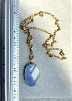 Підвіска японія вінтаж ексклюзив кераміка, глазур колір золото блакитний білий овал ланцюжок кулон3 фото