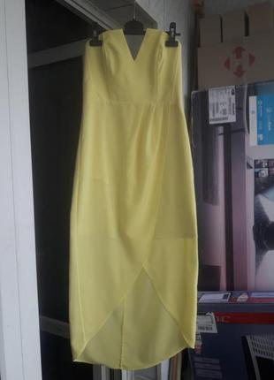 Стильное корсетное платье-бандо ярко-жёлтого цвета3 фото