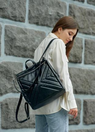 Бежевый городской модный черный глянцевый стильный рюкзак для университета экокожа1 фото