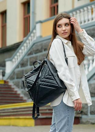 Бежевый городской модный черный глянцевый стильный рюкзак для университета экокожа2 фото