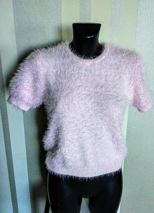 Клевый пудровый свитер "травка" с коротким рукавом под горло.2 фото