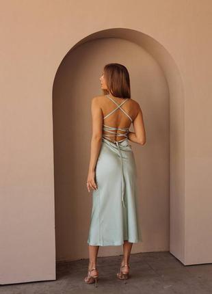 Шовкова сукня з відкритою спиною / сукні комбінація з відкритою спиною / шовкову сукню зі шнурівкою ззаду / комбінація зі шнурівкою5 фото