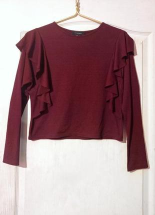 Блуза с оборками воланами винного цвета