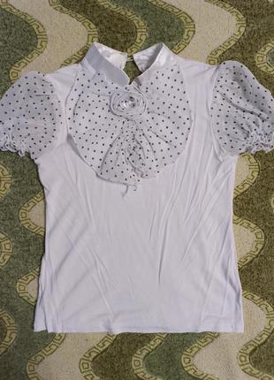Шкльный комплект чорна спідниця в складку + біла трикотажна блуза з жабо4 фото