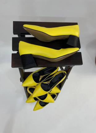 Эксклюзивные туфли лодочки итальянская кожа жёлтые6 фото