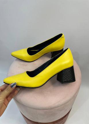 Эксклюзивные туфли лодочки итальянская кожа жёлтые2 фото