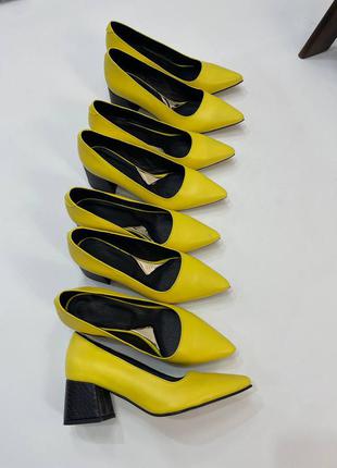Эксклюзивные туфли лодочки итальянская кожа жёлтые1 фото