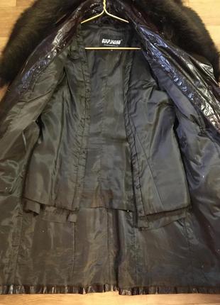 Натуральный кожаный плащ пальто с натуральным мехом7 фото