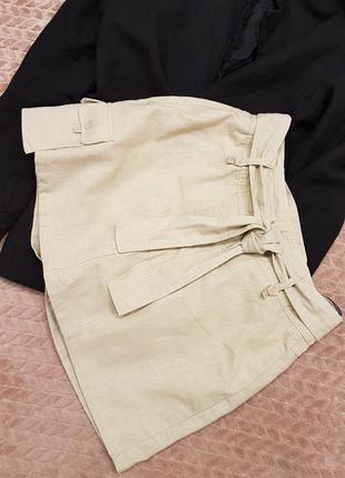 Крутые юбкв шорты  из смесового льна5 фото