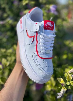 Женские кожаные белые с красным кроссовки nike air force 1 shadow🆕найк аир форс шадоу🆕