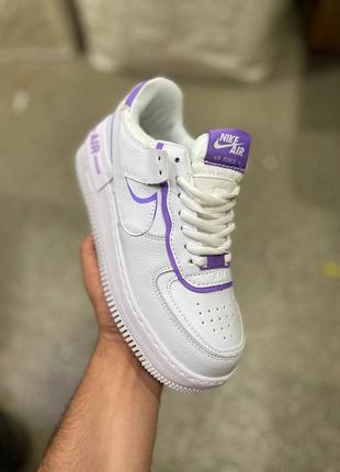 Женские кожаные белые с фиолетовым кроссовки nike air force 1 shadow🆕найк аир форс шадоу🆕