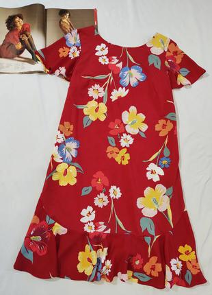 Next красивое красное свободное платье в цветы uk16