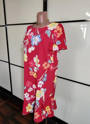 Next красивое красное свободное платье в цветы uk166 фото