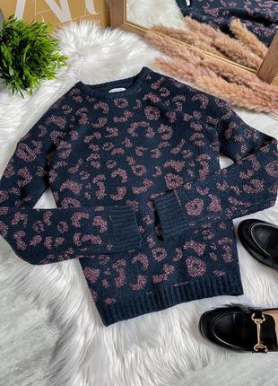 Синяя кофта в леопардовый принт с люрексом от primark