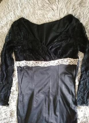 Чорне плаття міді мереживо атлас стрейч2 фото