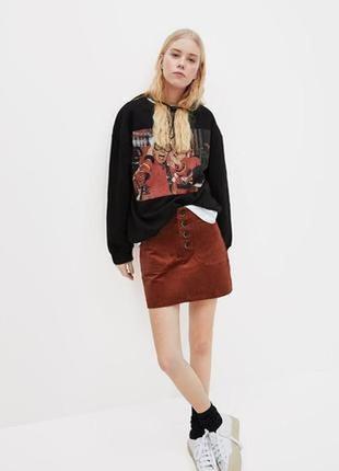 Вельветовая мини юбка трапеция на пуговицах  zara