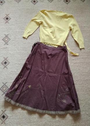 38р. нарядный комплект, лимонная блузка италия, шоколадная юбка с вышивкой atmosphere2 фото