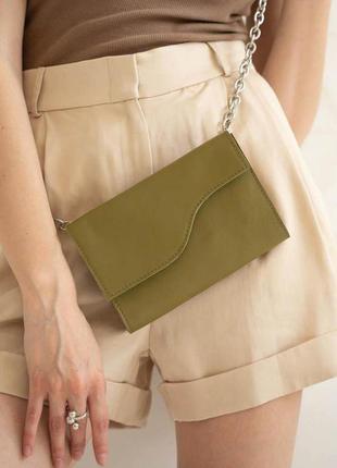 Женская кожаная сумка оливковая4 фото