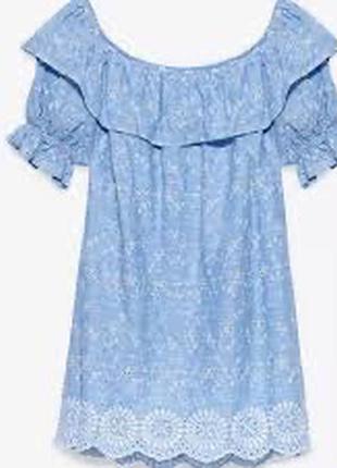 Платье рубашка хлопковое зара платье с прошвы платье с воланом в цветочный принт8 фото