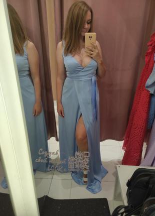 Шёлковое голубое платье в пол gepur m3 фото