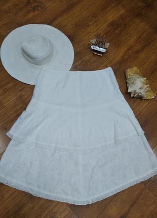 Белая летняя натуральная юбка с вышивкой