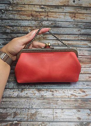 Червона шкіряна сумочка, жіночий клатч1 фото