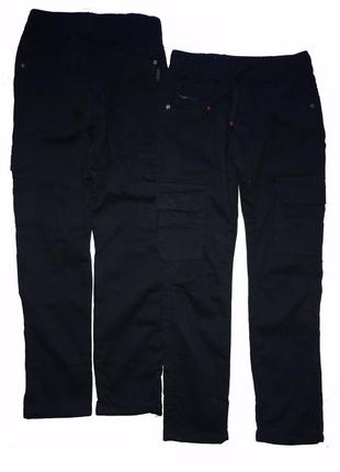 Утеплені сині котонові штани з накладними кишенями на флісі р. 134-1643 фото