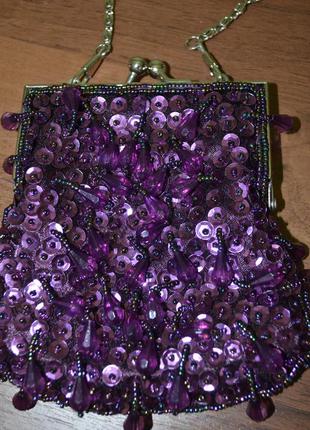 Шикарный фиолетовый кошелечек в пайетки на цепочке2 фото