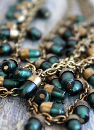 Винтажное бронзово-зеленое многорядное цепочка ожерелье с подвесками5 фото
