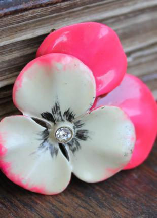 Вінтажна брошька - братки рожева емалева брошка-квітка