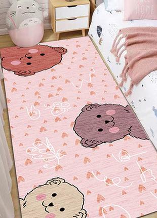 Килимок в дитячу кімнату безворсовий homytex bear pink 140х1901 фото