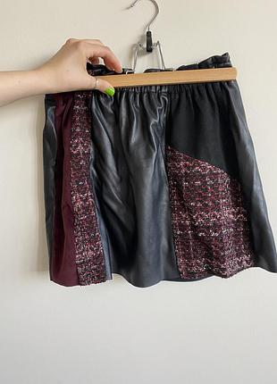 Шкіряна спідниця zara з твідовими вставками