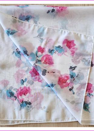 Платок косынка шифон шейный "flowers" розовый6 фото