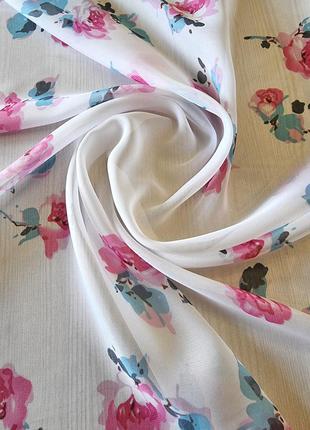 Платок косынка шифон шейный "flowers" розовый5 фото