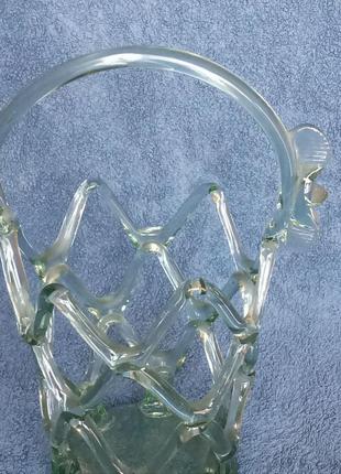 Корзинка (фруктовница, конфетница, ваза) гутное (литое) стекло, винтаж м234,12 фото