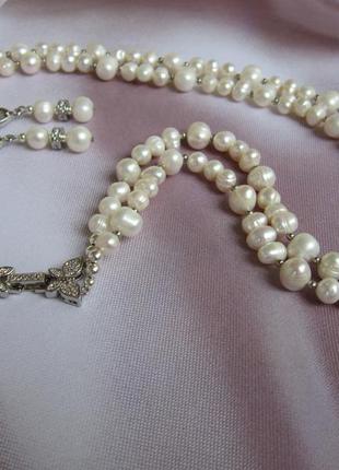 Комплект прикрас із перлів та фурнітури мілано люкс "білі метелики"4 фото
