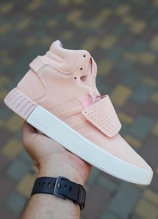 Жіночі високі замшеві рожеві кросівки adidas tubular invader🆕адідас тубулар🆕