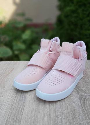 Женские высокие замшевые розовые кроссовки adidas tubular invader🆕адидас тубулар🆕6 фото