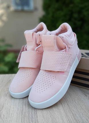 Женские высокие замшевые розовые кроссовки adidas tubular invader🆕адидас тубулар🆕8 фото