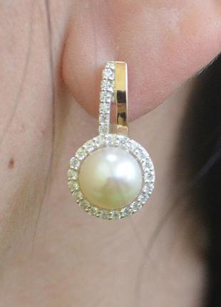 Нежный серебряный комплект с жемчугом(золотые вставки) silverstyle