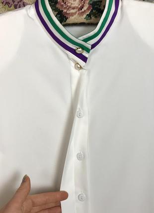 Винтажная белая блуза 80е рубашка винтаж с жемчужными пуговицами4 фото