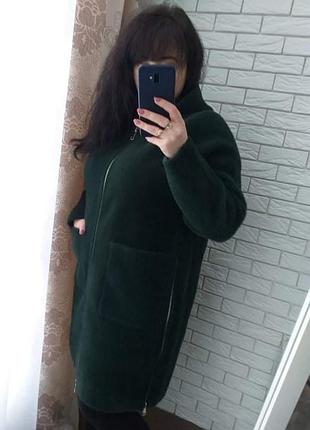 Шикарное пальто с шерстью альпаки с капюшоном люкс качество