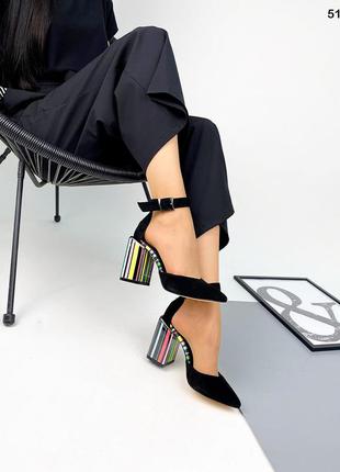 Туфли n-style
на устойчивом обтяжном цветном каблуке, чёрные, натуральная замша4 фото