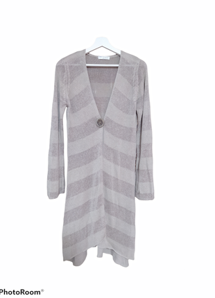 В'язаний лляний кардиган в полоску/ вязаный льняной кардиган на одной пуговице длинный рукав, weekend