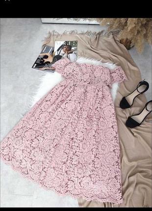 Кружевное пыльно розовое платье миди от asos5 фото