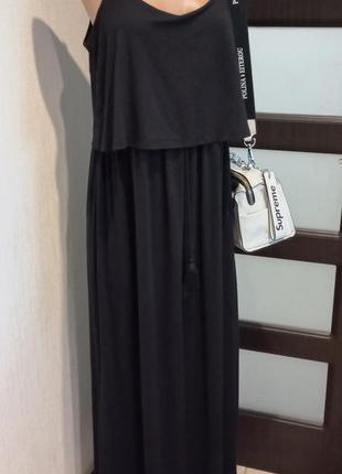 Шикарный чёрный свободный сарафан платье макси4 фото