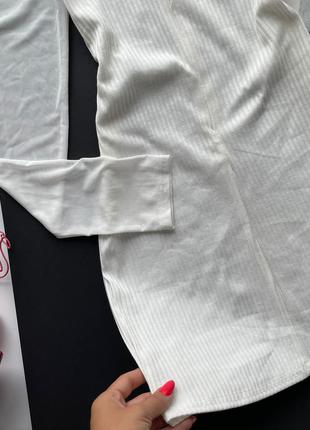 👗крутое белое спортивное платье миди с молнией длинный рукав/белое платье в рубчик на замочке👗7 фото